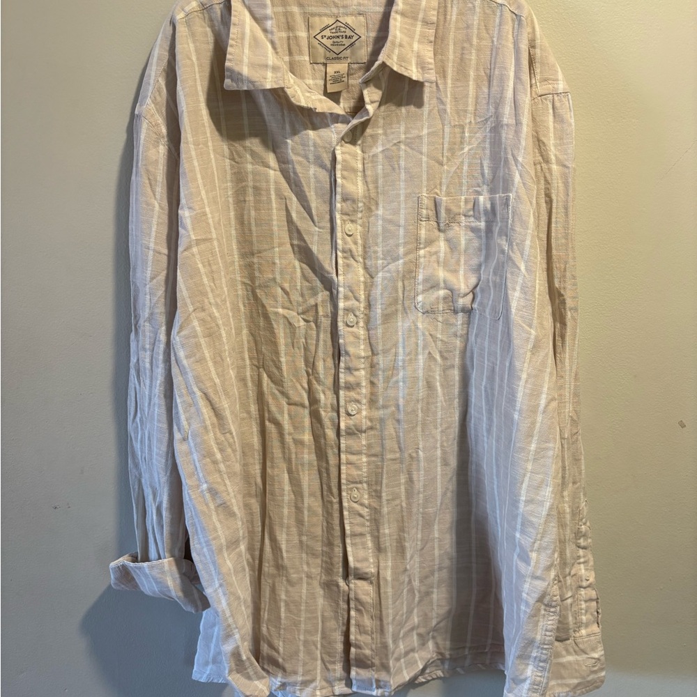 St John’s Bay Men’s Classic Fit Stone stripe Long Sleeve Button Down Shirt 2XL